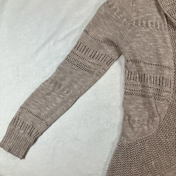 Knox Rose Cardigan SZ Large Open Front Crochet Eyelet Minimalist Bohemian Beige - Picture 7 of 13